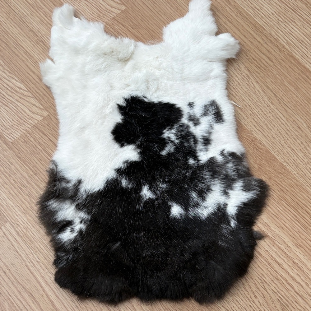 #A30 Black White Rabbit Fur Pelt Craft Supply